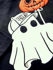 Black Glow in the Dark Ghost Halloween Long Sleeve Graphic Print T-Shirt (3mths-7yrs) - Image 3 of 5