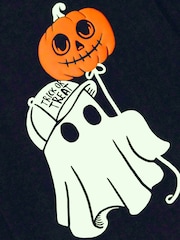 Black Glow in the Dark Ghost Halloween Long Sleeve Graphic Print T-Shirt (3mths-7yrs) - Image 4 of 5