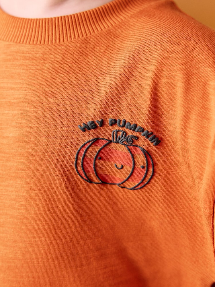 Orange Pumpkin Halloween Long Sleeve Graphic Print T-Shirt (3mths-7yrs) - Image 4 of 8