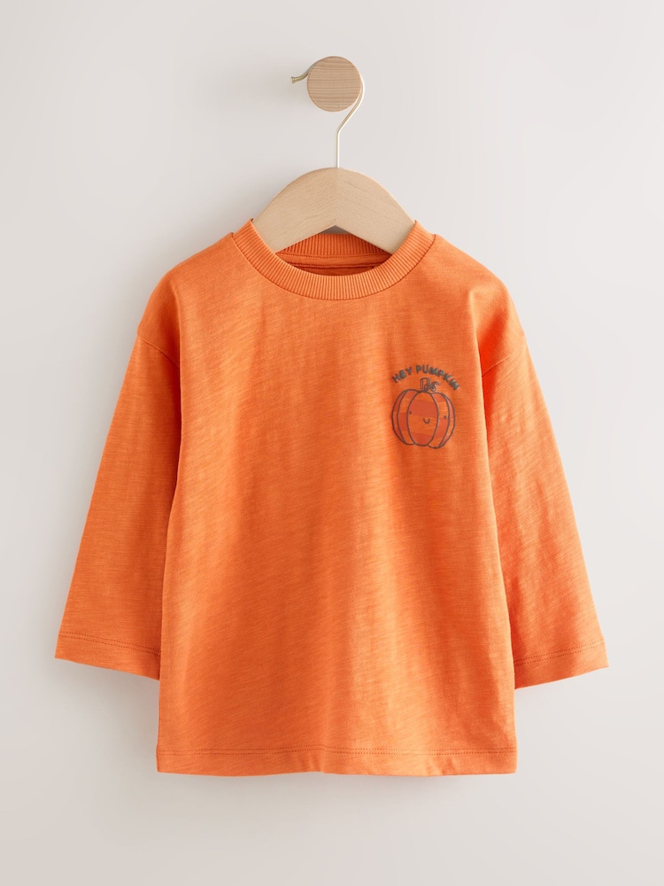 Orange Pumpkin Halloween Long Sleeve Graphic Print T-Shirt (3mths-7yrs) - Image 5 of 8