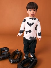 White/Black Bats - Halloween Long Sleeve Graphic Print T-Shirt (3mths-7yrs) - Imagen 2 de 7
