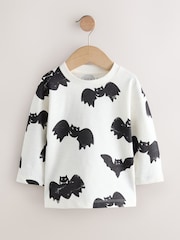 White/Black Bats - Halloween Long Sleeve Graphic Print T-Shirt (3mths-7yrs) - Imagen 4 de 7