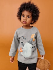 Grey Ghost Halloween Long Sleeve Graphic Print T-Shirt (3mths-7yrs) - Image 1 of 5