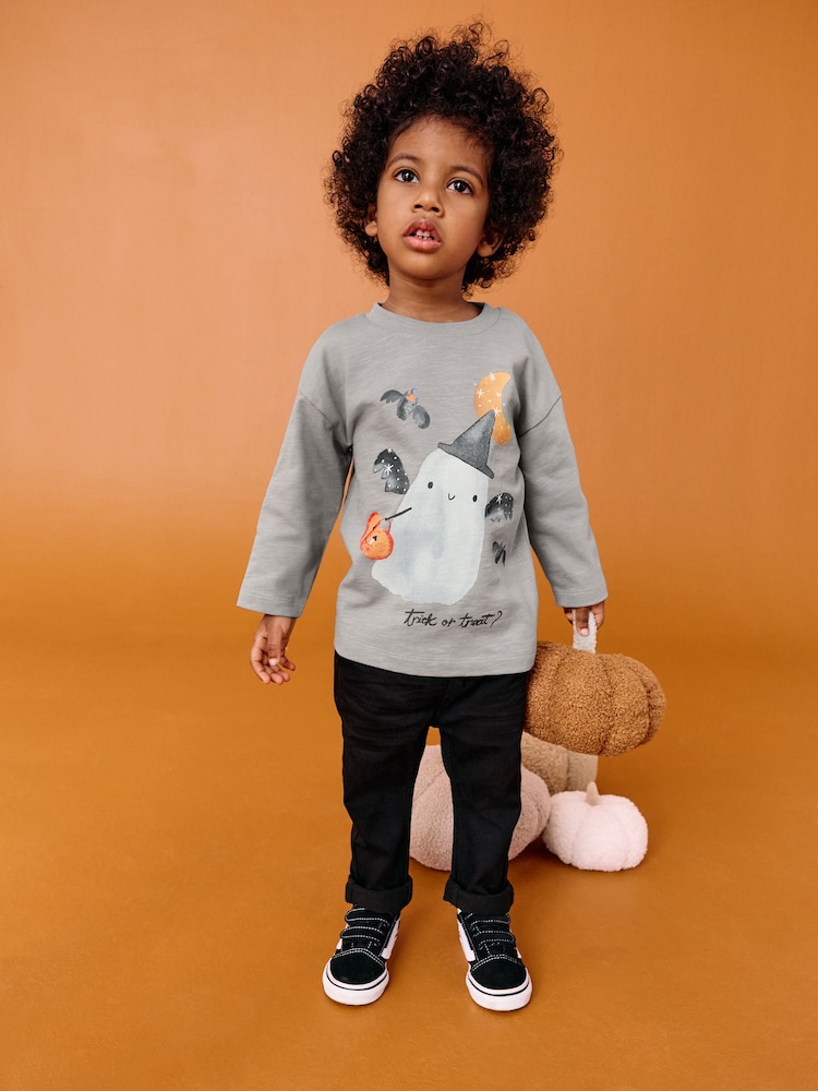 Grey Ghost Halloween Long Sleeve Graphic Print T-Shirt (3mths-7yrs) - Image 2 of 5