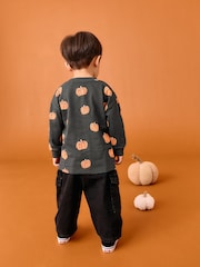 Grey/Orange Pumpkin Halloween Long Sleeve Graphic Print T-Shirt (3mths-7yrs) - Image 2 of 7