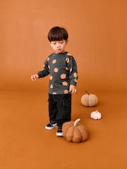 Grey/Orange Pumpkin Halloween Long Sleeve Graphic Print T-Shirt (3mths-7yrs) - Image 3 of 7