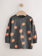 Grey/Orange Pumpkin Halloween Long Sleeve Graphic Print T-Shirt (3mths-7yrs) - Image 4 of 7