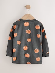 Grey/Orange Pumpkin Halloween Long Sleeve Graphic Print T-Shirt (3mths-7yrs) - Image 5 of 7