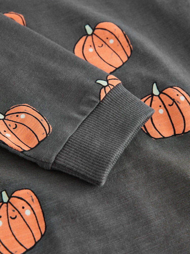 Grey/Orange Pumpkin Halloween Long Sleeve Graphic Print T-Shirt (3mths-7yrs) - Image 7 of 7