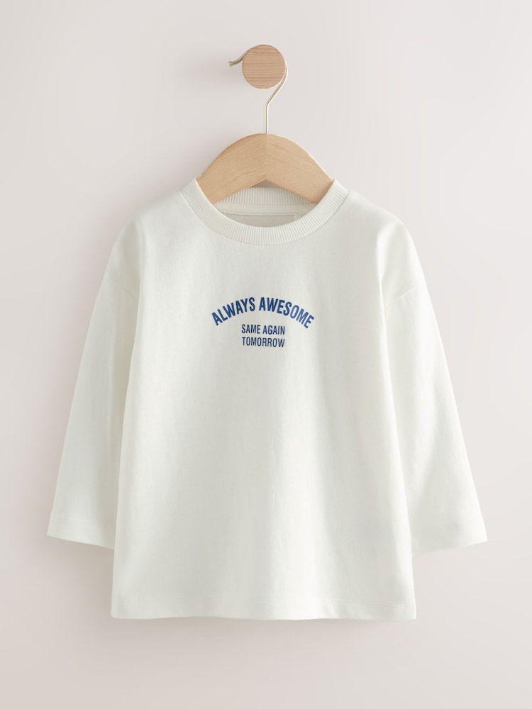 White Slogan Long Sleeves Semi Plain T-Shirt (3mths-7yrs) - Image 1 of 4 White Slogan Long Sleeves Semi Plain T-Shirt (3mths-7yrs) - Image 1 of 4