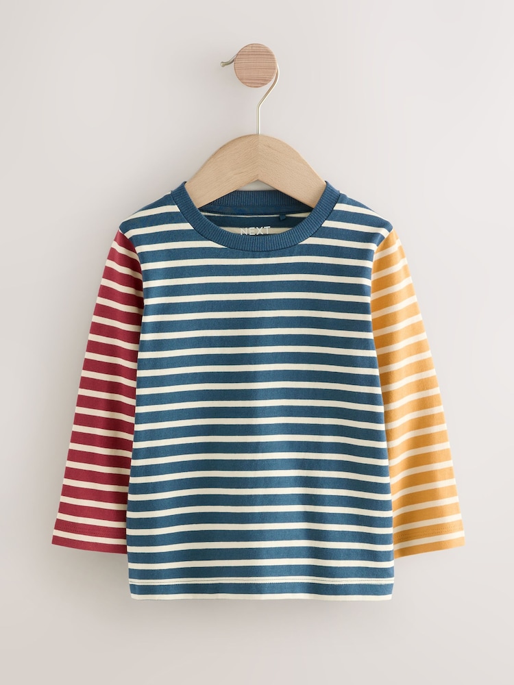 Navy/White Hotchpotch 100% Cotton Long Sleeve Stripe T-Shirt (3mths-7yrs) - Image 1 of 4