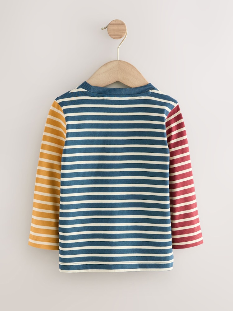 Navy/White Hotchpotch 100% Cotton Long Sleeve Stripe T-Shirt (3mths-7yrs) - Image 2 of 4