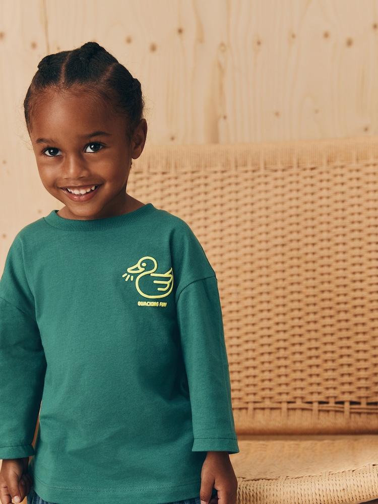 Green Duck Long Sleeves Semi Plain T-Shirt (3mths-7yrs) - Image 1 of 6