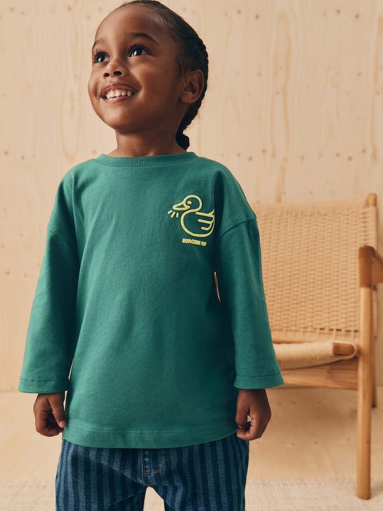 Green Duck Long Sleeves Semi Plain T-Shirt (3mths-7yrs) - Image 2 of 6