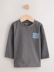 Grey Slogan Long Sleeves Semi Plain T-Shirt (3mths-7yrs) - Image 1 of 4