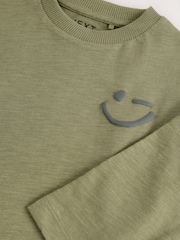 طبعة Smile لون أخضر كاكي - تيشرت شبه سادة بكُم طويل (3 شهور-7 سنوات) - صورة 4 من 4