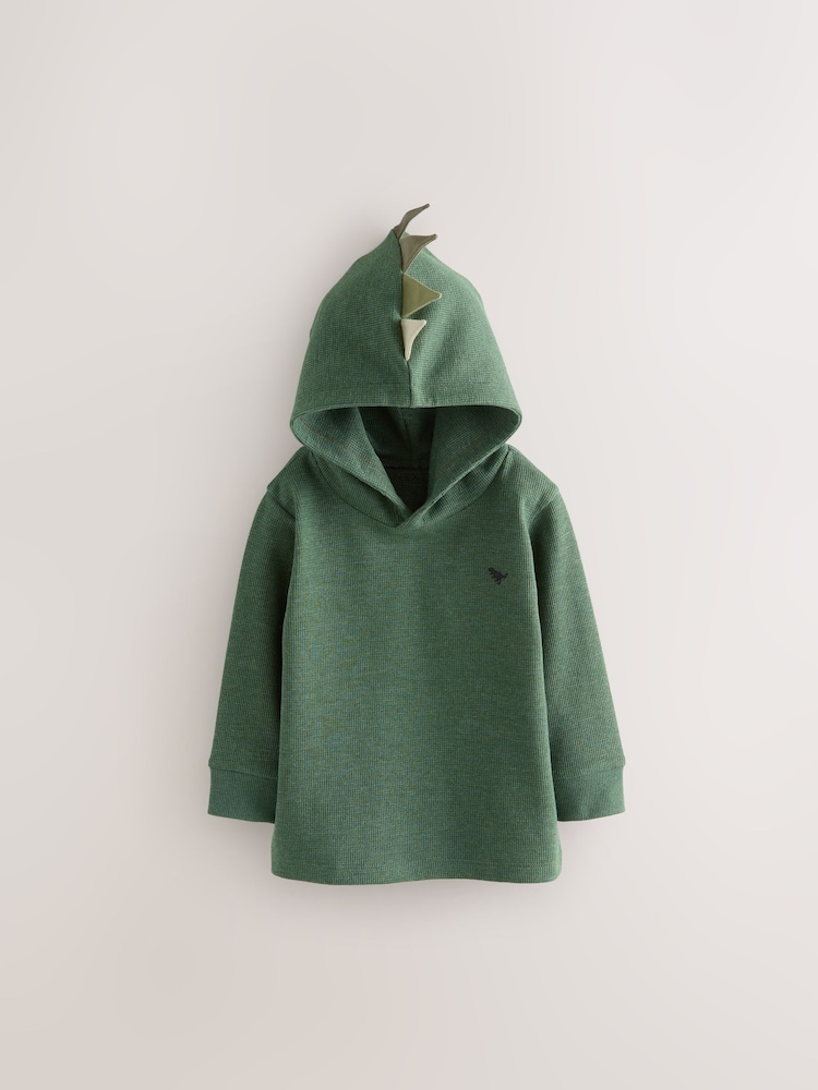 Khaki Green Textured Jersey Dino Spikes Hoodie (3mths-7yrs) - Image 1 of 4