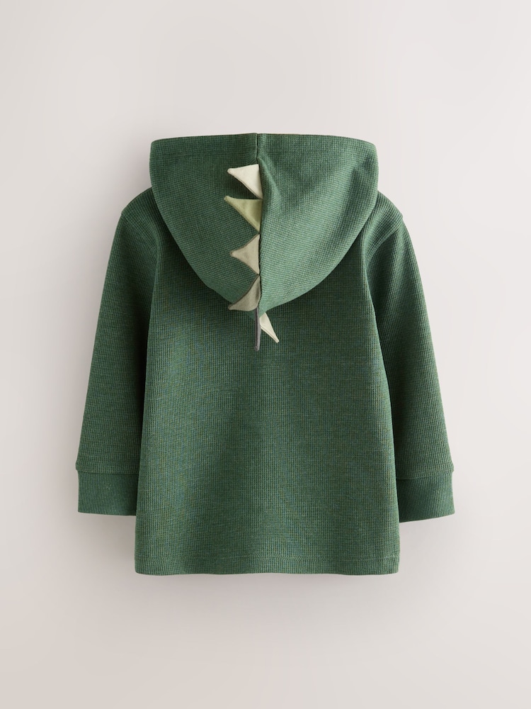 Khaki Green Textured Jersey Dino Spikes Hoodie (3mths-7yrs) - Image 2 of 4