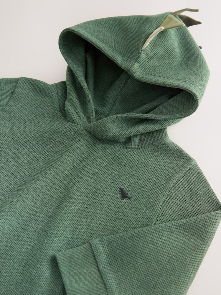 Khaki Green Textured Jersey Dino Spikes Hoodie (3mths-7yrs) - Image 4 of 4