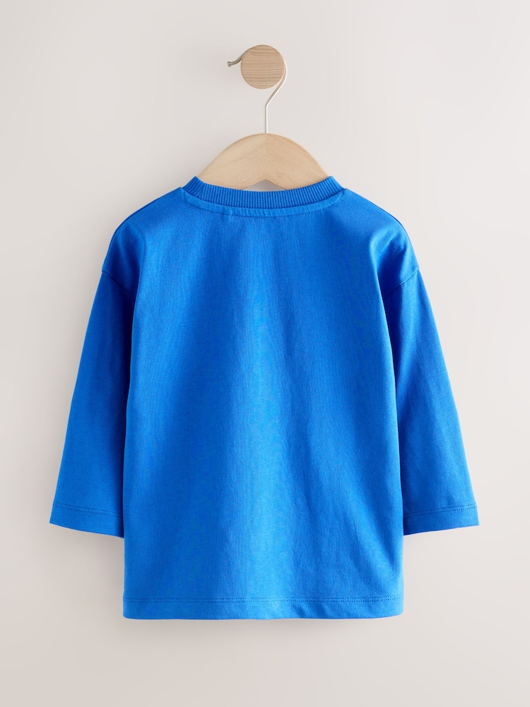 Cobalt Blue Slogan Long Sleeves Semi Plain T-Shirt (3mths-7yrs) - Image 2 of 4
