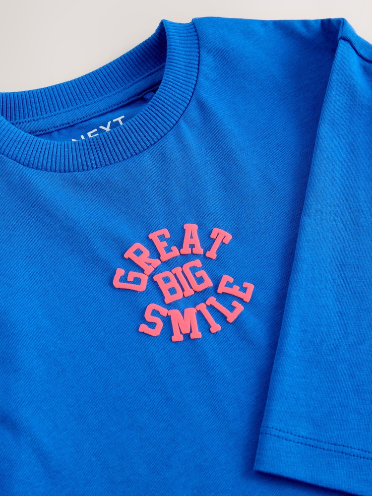 Cobalt Blue Slogan Long Sleeves Semi Plain T-Shirt (3mths-7yrs) - Image 4 of 4