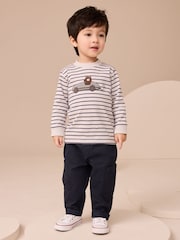 White/Blue Stripe Bear Car Long Sleeve Appliqué T-Shirt (3mths-7yrs) - Image 4 of 6