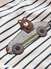 White/Blue Stripe Bear Car Long Sleeve Appliqué T-Shirt (3mths-7yrs) - Image 5 of 6