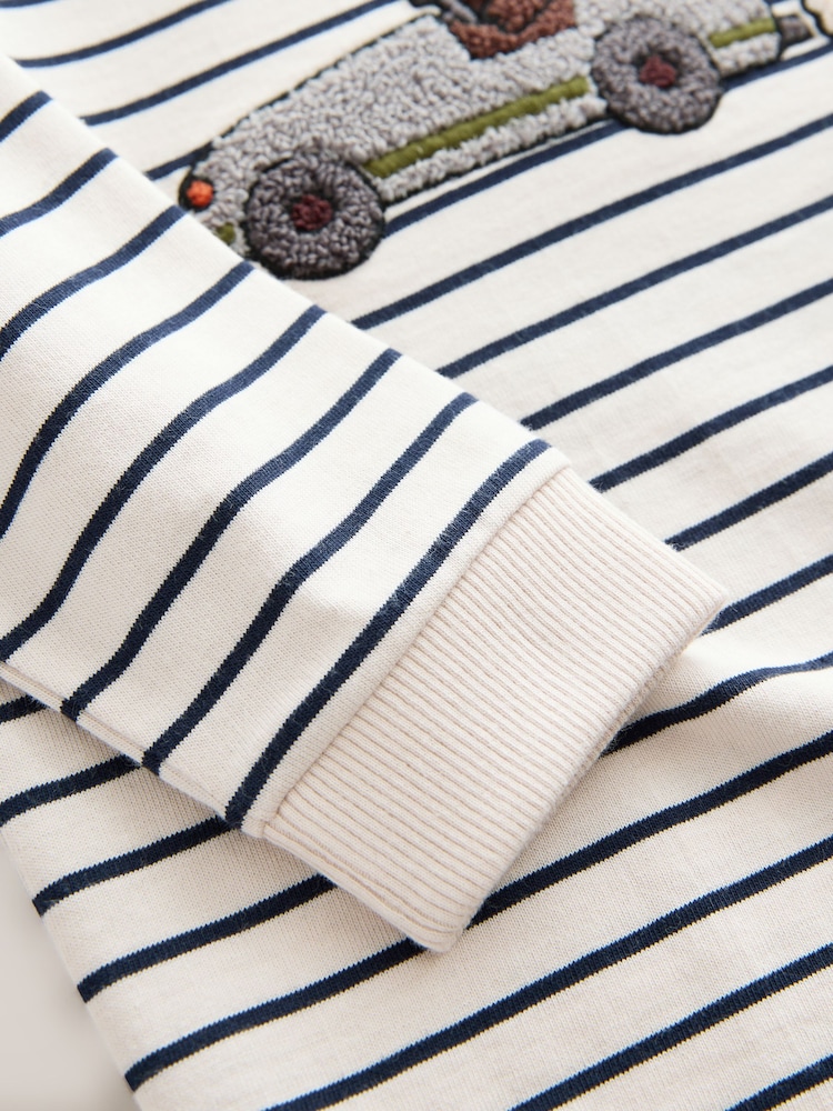 White/Blue Stripe Bear Car Long Sleeve Appliqué T-Shirt (3mths-7yrs) - Image 6 of 6