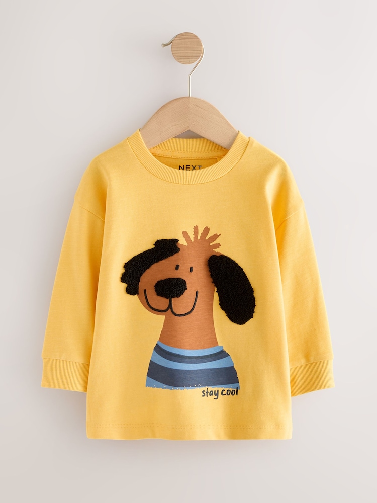 Yellow Boucle Dog Long Sleeve Appliqué T-Shirt (3mths-7yrs) - Image 1 of 4