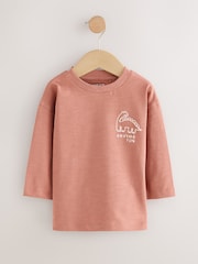 Rust Brown Dinosaur Long Sleeve Back Print T-Shirt (3mths-7yrs) - Image 1 of 4