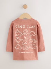 Rust Brown Dinosaur Long Sleeve Back Print T-Shirt (3mths-7yrs) - Image 2 of 4