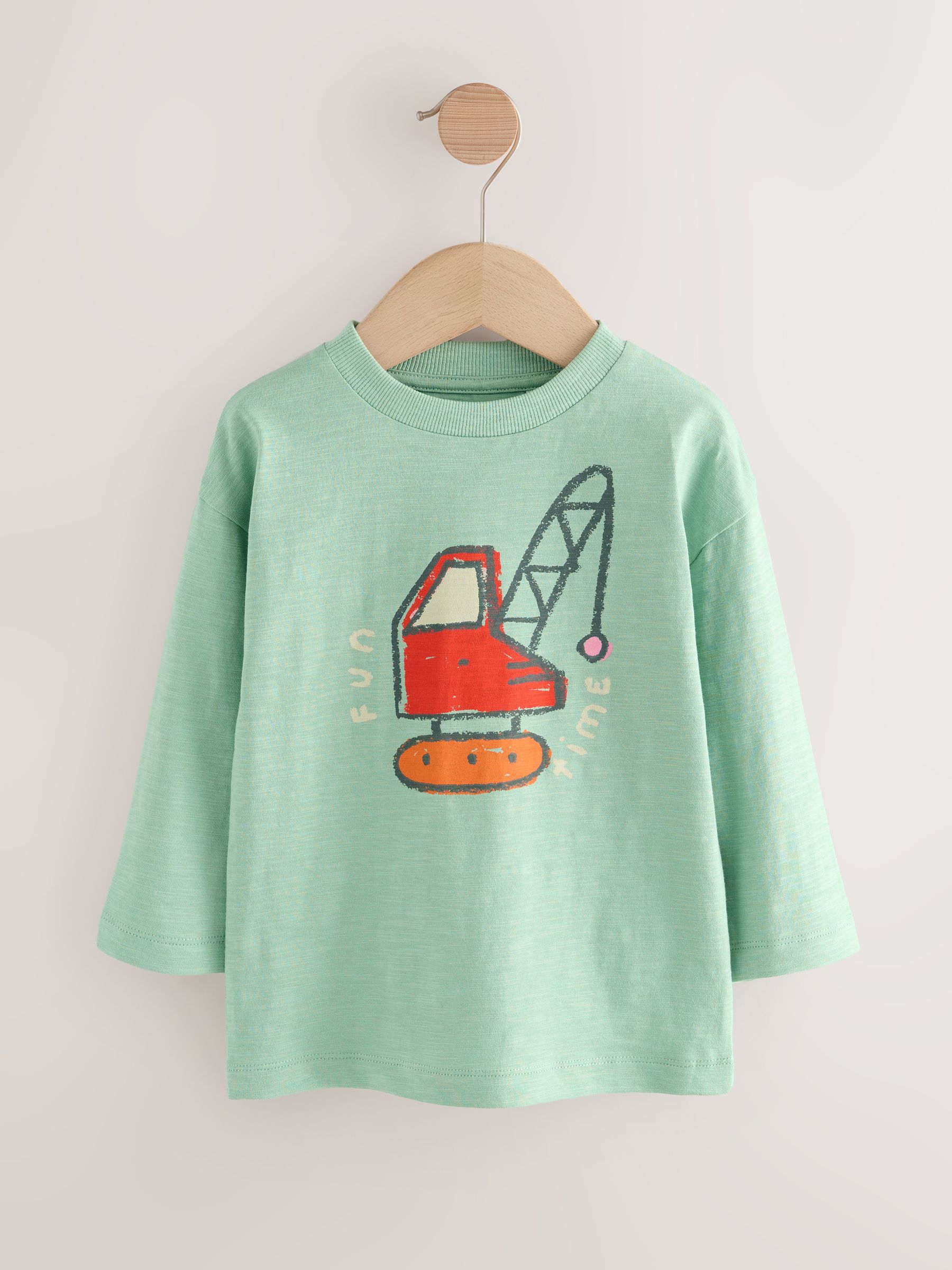 Blue Transport Digger Long Sleeve Graphic Print T-Shirt (3mths-7yrs)