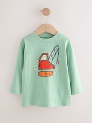 Blue Transport Digger Long Sleeve Graphic Print T-Shirt (3mths-7yrs) - Image 1 of 4
