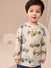 Weiss/Fahrzeug - Langarm-T-Shirt mit Allover-Print aus 100 % Baumwolle (3M.–7J.) - Bild 1 von 7