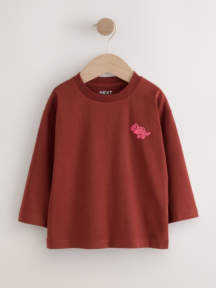 Brown/Pink Dinosaur Long Sleeve Back Print T-Shirt (3mths-7yrs) - Image 1 of 6