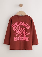 Brown/Pink Dinosaur Long Sleeve Back Print T-Shirt (3mths-7yrs) - Image 2 of 6