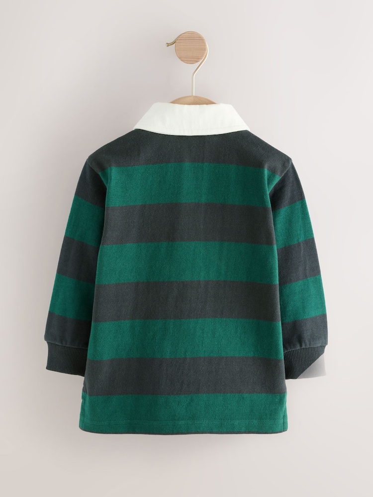 Green/Navy Striped - Long Sleeve Rugby Polo Shirt (3mths-7yrs) - Imagen 2 de 5