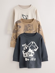 Black/Brown Digger Long Sleeve Graphic Print T-Shirts 3 Pack (3mths-7yrs) - Image 1 of 3