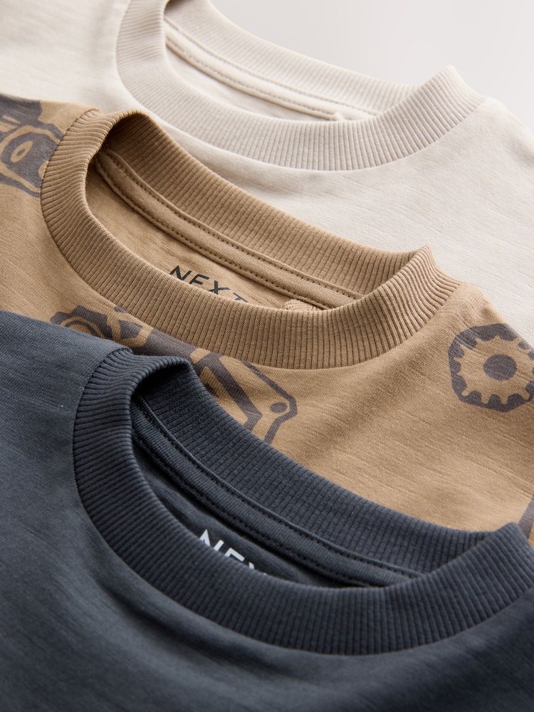 Black/Brown Digger Long Sleeve Graphic Print T-Shirts 3 Pack (3mths-7yrs) - Image 2 of 3