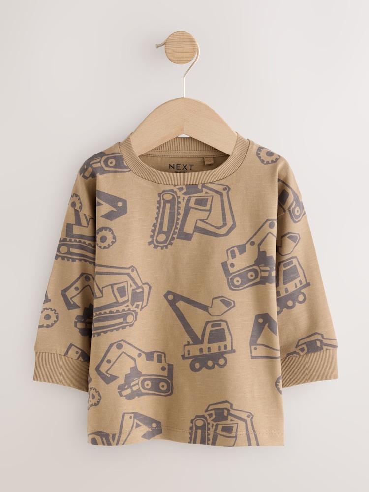 Black/Brown Digger Long Sleeve Graphic Print T-Shirts 3 Pack (3mths-7yrs) - Image 2 of 7 Black/Brown Digger Long Sleeve Graphic Print T-Shirts 3 Pack (3mths-7yrs) - Image 2 of 7