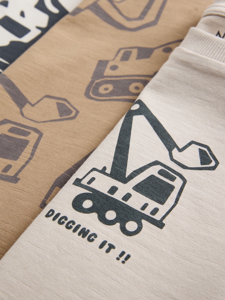 Black/Brown Digger Long Sleeve Graphic Print T-Shirts 3 Pack (3mths-7yrs) - Image 3 of 3
