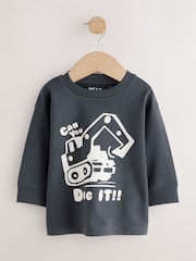 Black/Brown Digger Long Sleeve Graphic Print T-Shirts 3 Pack (3mths-7yrs) - Image 4 of 7