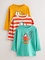 Multi Digger Long Sleeve Graphic Print T-Shirts 3 Pack (3mths-7yrs) - Image 1 of 7