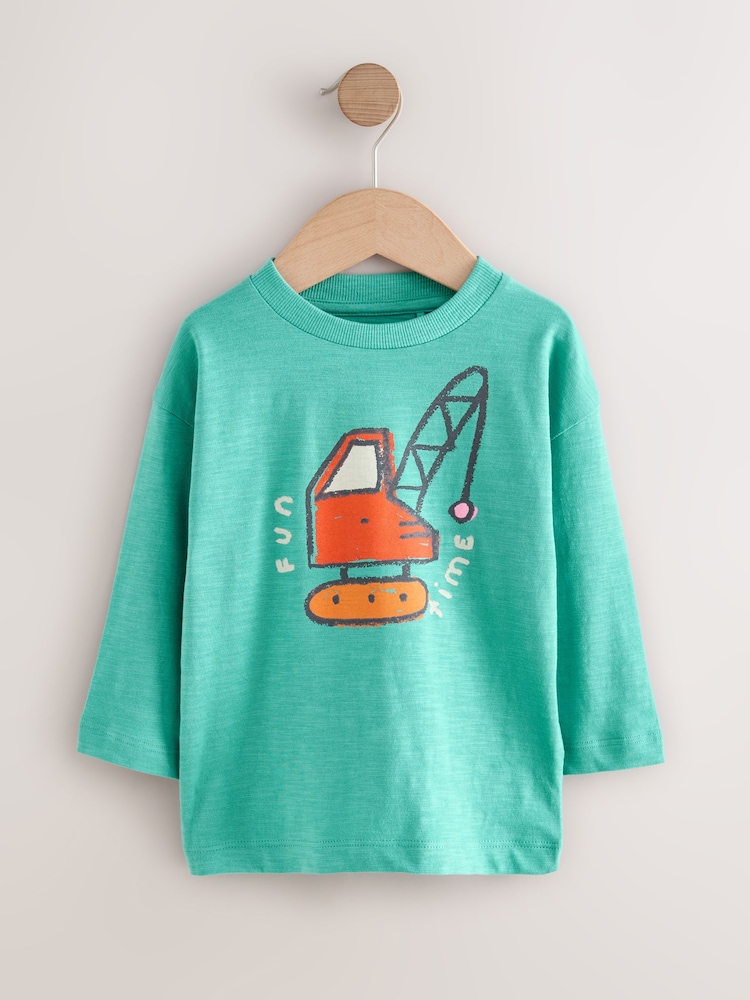 Multi Digger Long Sleeve Graphic Print T-Shirts 3 Pack (3mths-7yrs) - Image 3 of 7