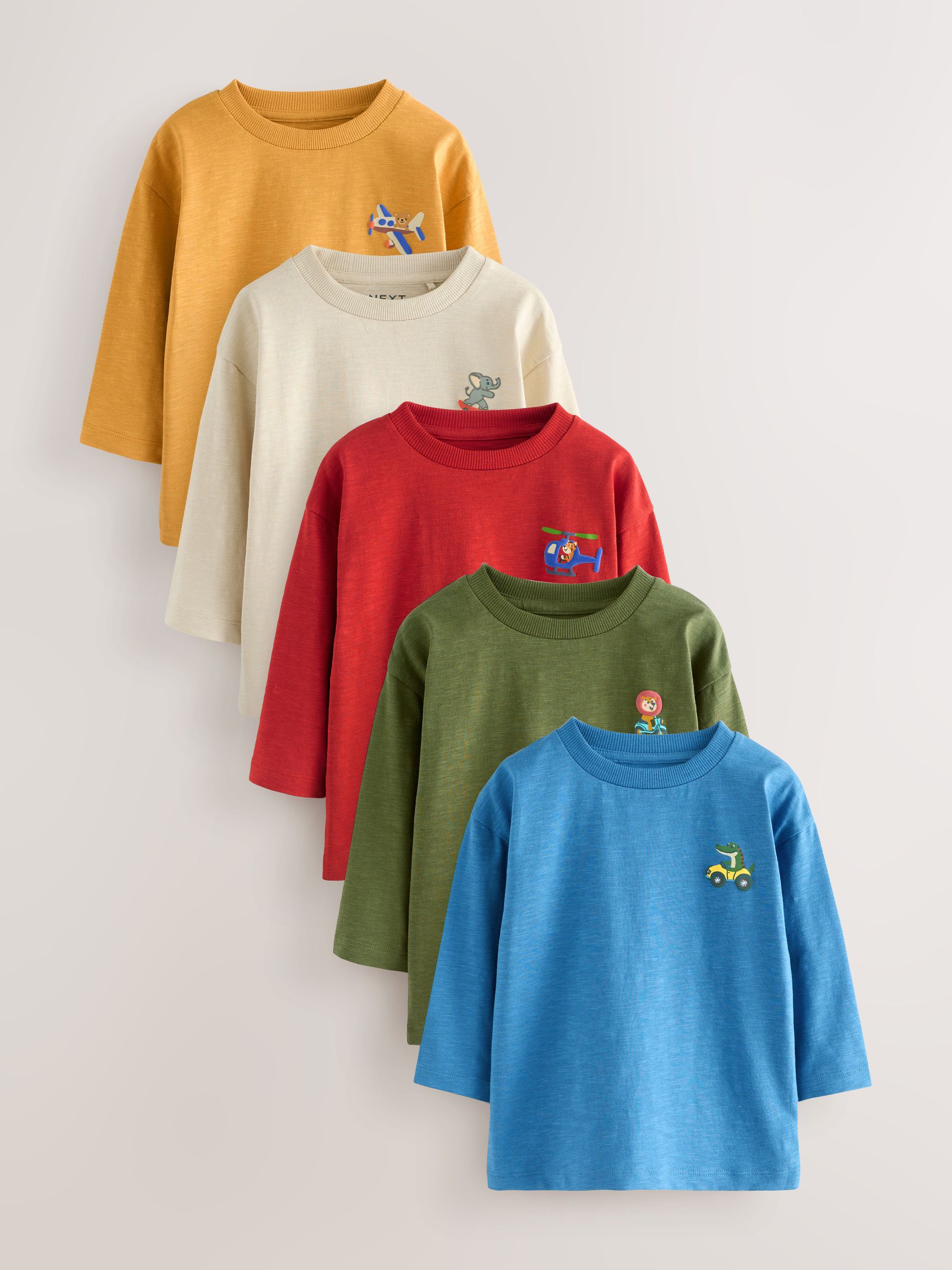 Multi Animals on Transport Long Sleeve T-Shirts 5 Pack (3mths-7yrs)