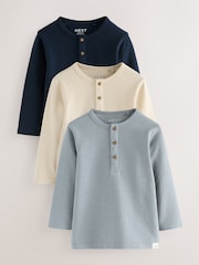 Navy/Blue/Stone Long Sleeve Henley T-Shirts 3 Pack (3mths-7yrs) - Image 1 of 8