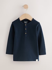 Navy/Blue/Stone Long Sleeve Henley T-Shirts 3 Pack (3mths-7yrs) - Image 2 of 8