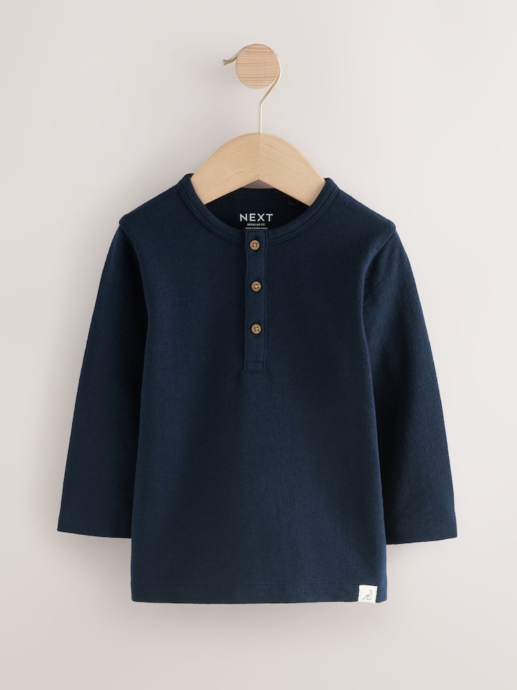 Navy/Blue/Stone Long Sleeve Henley T-Shirts 3 Pack (3mths-7yrs) - Image 2 of 8