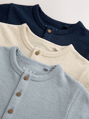 Navy/Blue/Stone Long Sleeve Henley T-Shirts 3 Pack (3mths-7yrs) - Image 8 of 8