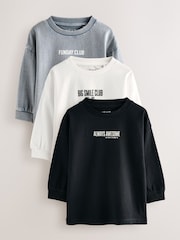 Black/Grey/White Slogan Long Sleeve Graphic Print T-Shirts 3 Pack (3mths-7yrs) - Image 1 of 7